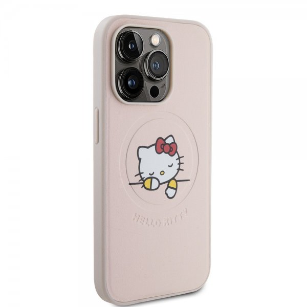 Hello Kitty iPhone 15 Pro Deksel Debossed Logo MagSafe Rosa