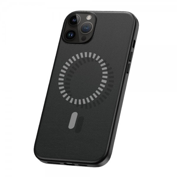 Baseus iPhone 15 Pro Deksel Fauxther Series MagSafe Svart