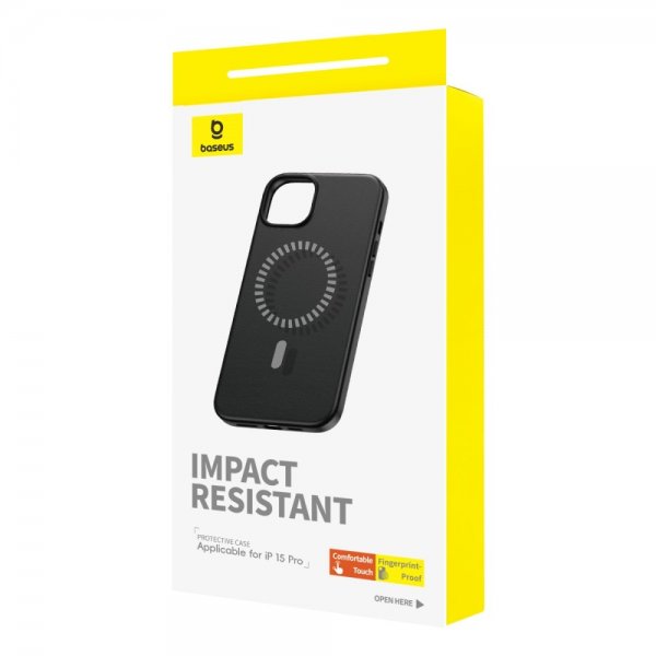 Baseus iPhone 15 Pro Deksel Fauxther Series MagSafe Svart