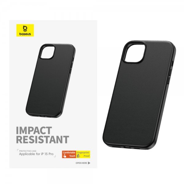 Baseus iPhone 15 Pro Deksel Fauxther Series Svart