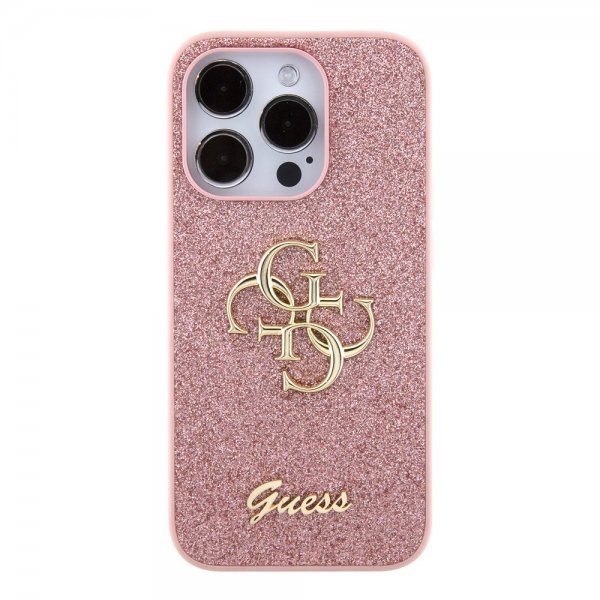 Guess iPhone 15 Pro Deksel Fixed Glitter Rosa