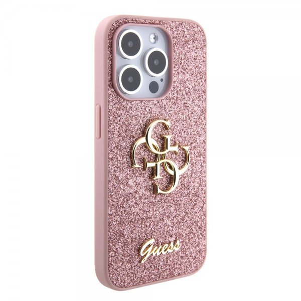 Guess iPhone 15 Pro Deksel Fixed Glitter Rosa