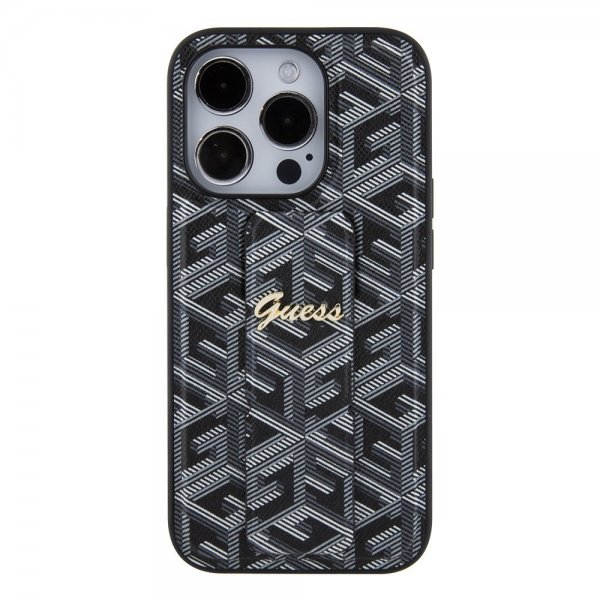 Guess iPhone 15 Pro Deksel G Cube Grip Stand Svart