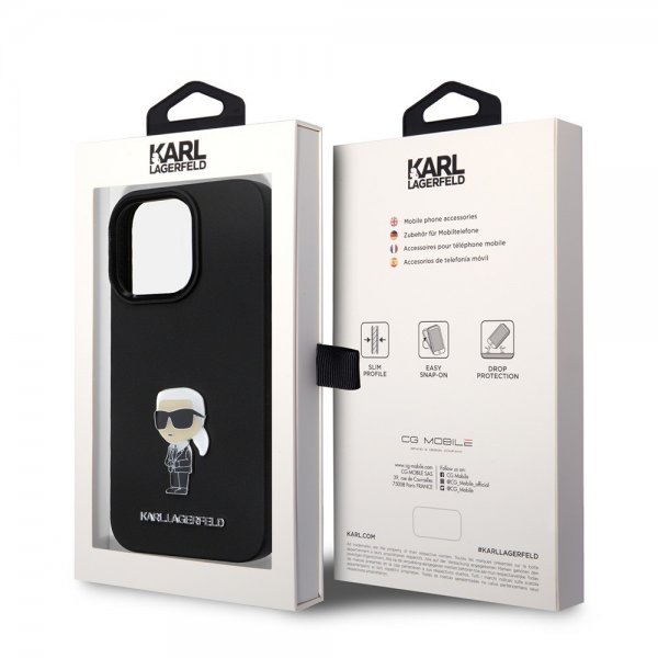 Karl Lagerfeld iPhone 15 Pro Deksel Ikonik Metal Pin Svart