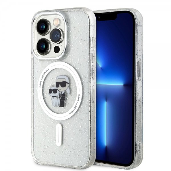 Karl Lagerfeld iPhone 15 Pro Deksel Karl & Choupette Glitter MagSafe Transparent