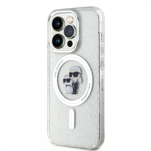 Karl Lagerfeld iPhone 15 Pro Deksel Karl & Choupette Glitter MagSafe Transparent