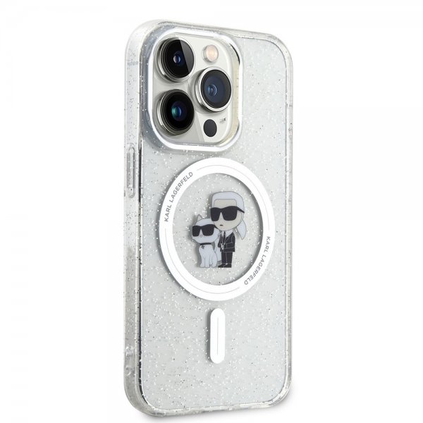 Karl Lagerfeld iPhone 15 Pro Deksel Karl & Choupette Glitter MagSafe Transparent