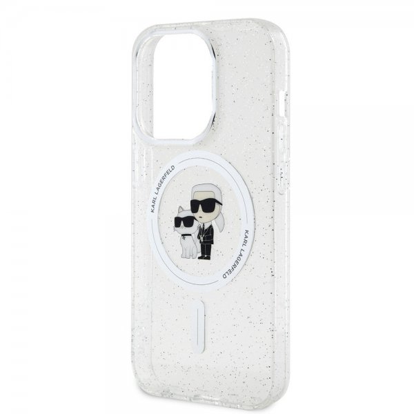Karl Lagerfeld iPhone 15 Pro Deksel Karl & Choupette Glitter MagSafe Transparent