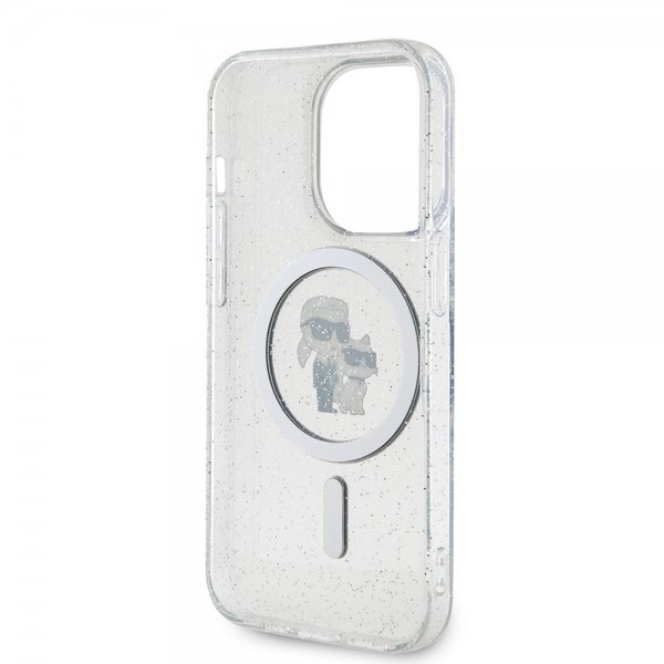 Karl Lagerfeld iPhone 15 Pro Deksel Karl & Choupette Glitter MagSafe Transparent
