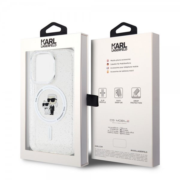 Karl Lagerfeld iPhone 15 Pro Deksel Karl & Choupette Glitter MagSafe Transparent