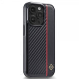Lc.Imeeke iPhone 15 Pro Deksel Karbonfibertekstur Rød Stripe Svart