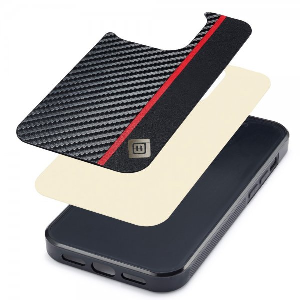 Lc.Imeeke iPhone 15 Pro Deksel Karbonfibertekstur Rød Stripe Svart