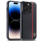 Lc.Imeeke iPhone 15 Pro Deksel Karbonfibertekstur Rød Stripe Svart