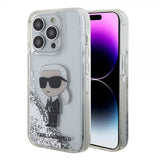 Karl Lagerfeld iPhone 15 Pro Deksel Liquid Glitter NFT Karl Sølv