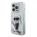Karl Lagerfeld iPhone 15 Pro Deksel Liquid Glitter NFT Karl Sølv