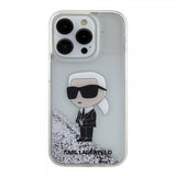 Karl Lagerfeld iPhone 15 Pro Deksel Liquid Glitter NFT Karl Sølv