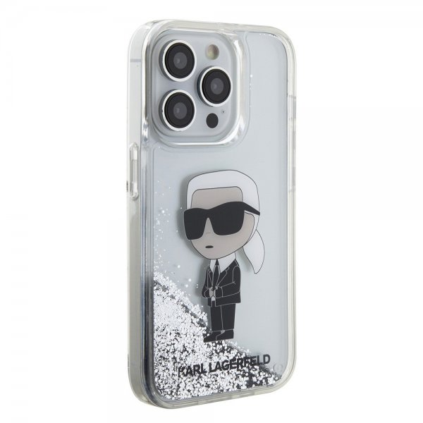 Karl Lagerfeld iPhone 15 Pro Deksel Liquid Glitter NFT Karl Sølv
