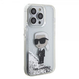 Karl Lagerfeld iPhone 15 Pro Deksel Liquid Glitter NFT Karl Sølv