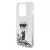 Karl Lagerfeld iPhone 15 Pro Deksel Liquid Glitter NFT Karl Sølv