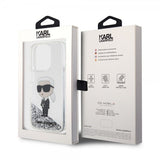Karl Lagerfeld iPhone 15 Pro Deksel Liquid Glitter NFT Karl Sølv