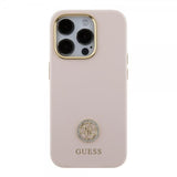 Guess iPhone 15 Pro Deksel Liquid Silicone Metal Logo Rosa