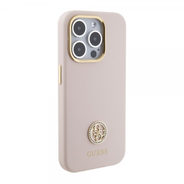 Guess iPhone 15 Pro Deksel Liquid Silicone Metal Logo Rosa