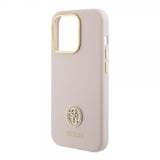 Guess iPhone 15 Pro Deksel Liquid Silicone Metal Logo Rosa