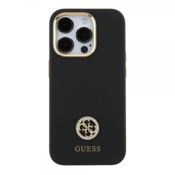 Guess iPhone 15 Pro Deksel Liquid Silicone Metal Logo Svart