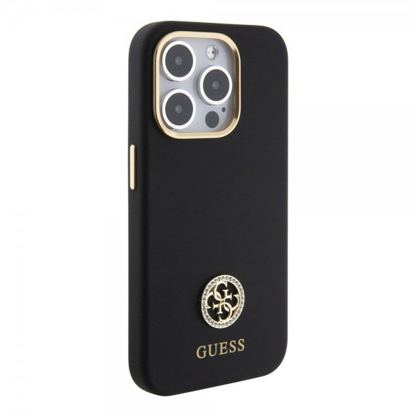 Guess iPhone 15 Pro Deksel Liquid Silicone Metal Logo Svart