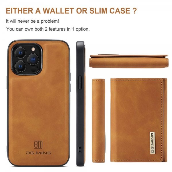 Dg.Ming iPhone 15 Pro Deksel M1 Series Avtakbart Kortholder Brun