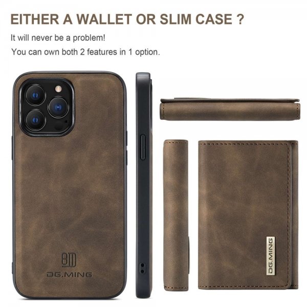 Dg.Ming iPhone 15 Pro Deksel M1 Series Avtakbart Kortholder Kaffe