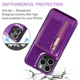 Dg.Ming iPhone 15 Pro Deksel M3 Series Avtakbart Kortholder Glitter Lilla