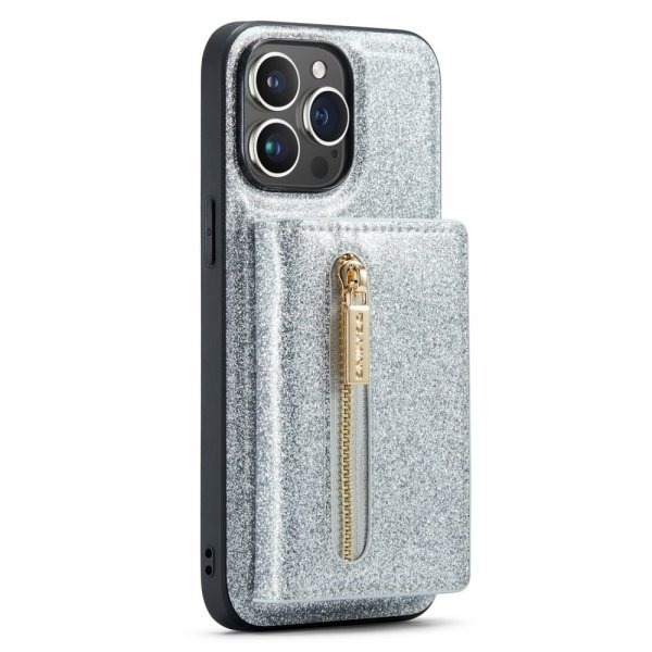 Dg.Ming iPhone 15 Pro Deksel M3 Series Avtakbart Kortholder Glitter Sølv