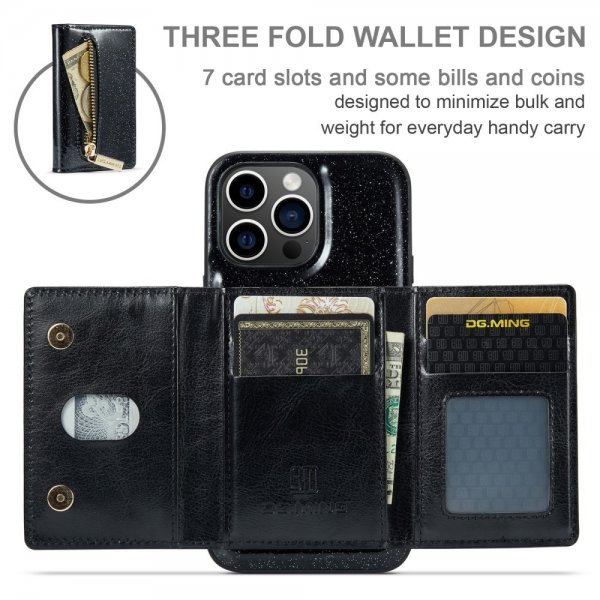 Dg.Ming iPhone 15 Pro Deksel M3 Series Avtakbart Kortholder Glitter Svart