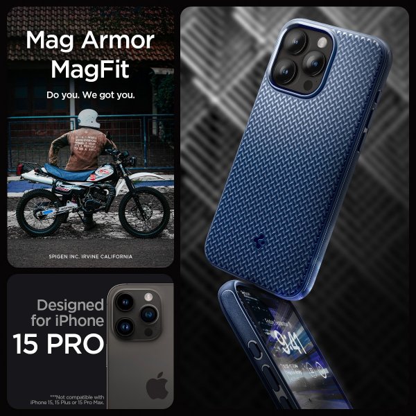 Spigen iPhone 15 Pro Deksel Mag Armor MagFit Navy Blue
