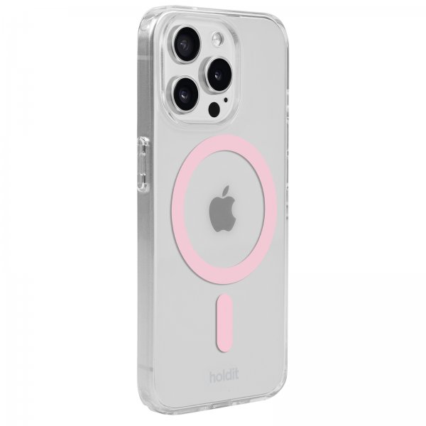 holdit iPhone 15 Pro Deksel MagSafe Case Rosa Transparent