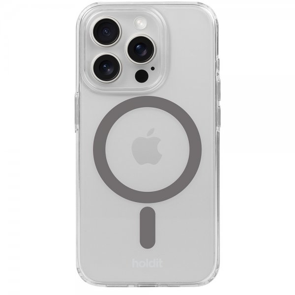 holdit iPhone 15 Pro Deksel MagSafe Case Space Gray Transparent