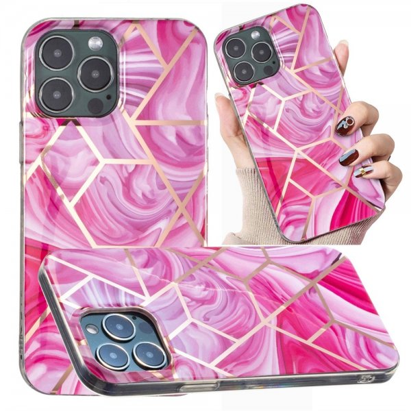 iPhone 15 Pro Deksel Marmormønster Rosa Rød