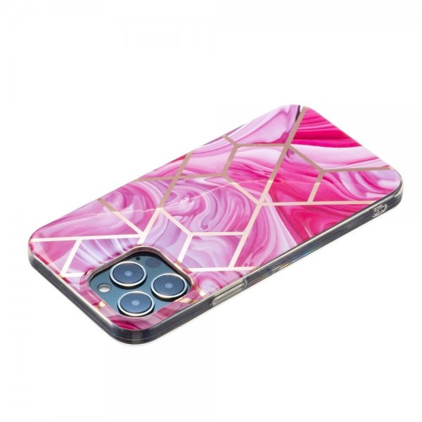 iPhone 15 Pro Deksel Marmormønster Rosa Rød