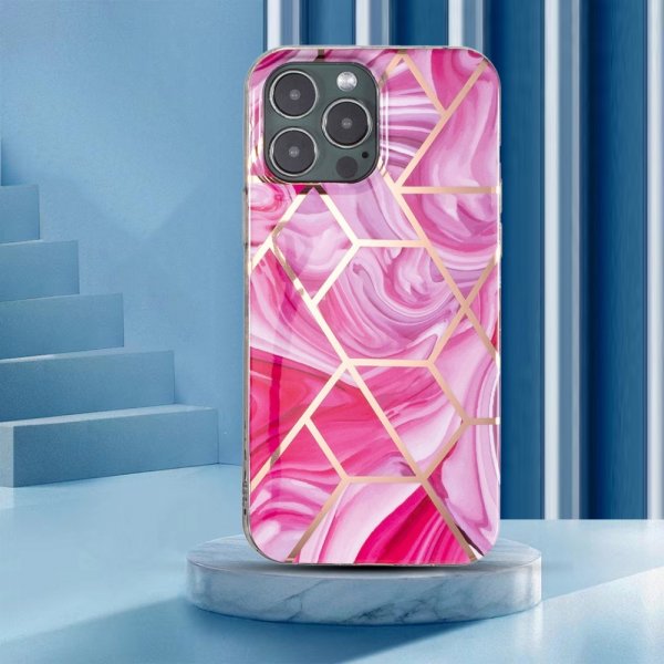 iPhone 15 Pro Deksel Marmormønster Rosa Rød