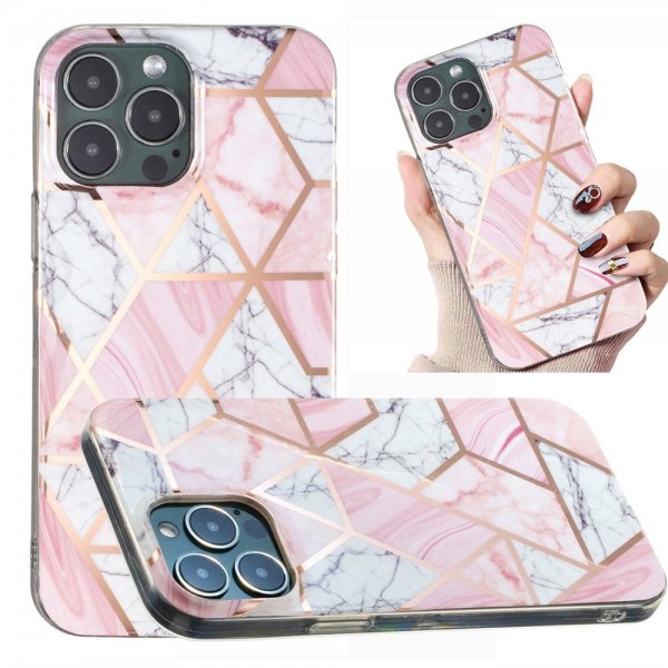 iPhone 15 Pro Deksel Marmormønster Hvit Rosa
