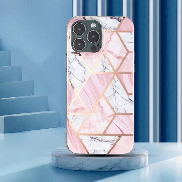 iPhone 15 Pro Deksel Marmormønster Hvit Rosa