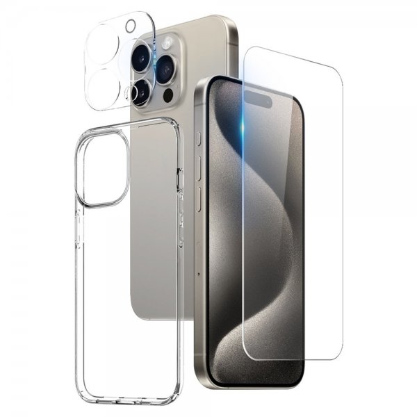 Northjo iPhone 15 Pro Deksel med Skjermbeskytter og Kamerabeskytter 3-i-1