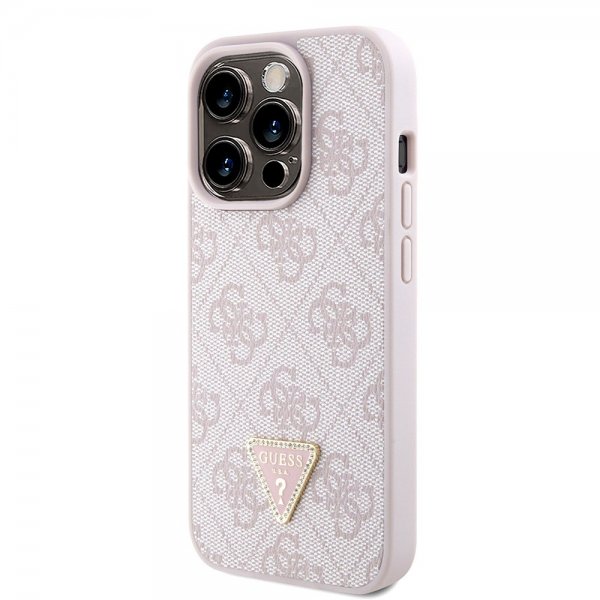 Guess iPhone 15 Pro Deksel Metal Logo Strass Crossbody Strap Rosa