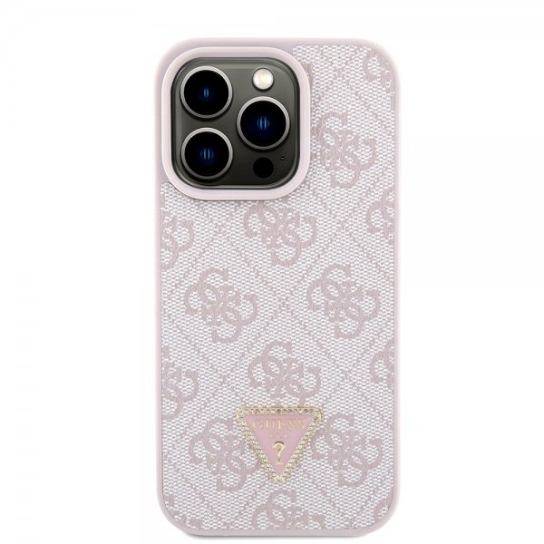 Guess iPhone 15 Pro Deksel Metal Logo Strass Crossbody Strap Rosa