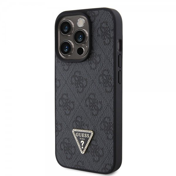 Guess iPhone 15 Pro Deksel Metal Logo Strass Crossbody Strap Svart