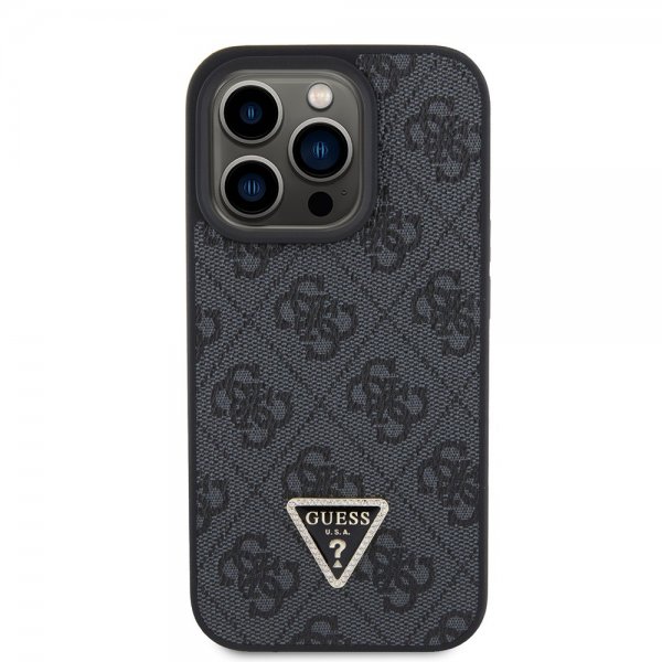 Guess iPhone 15 Pro Deksel Metal Logo Strass Crossbody Strap Svart
