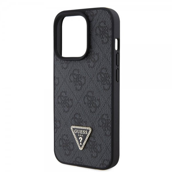 Guess iPhone 15 Pro Deksel Metal Logo Strass Crossbody Strap Svart