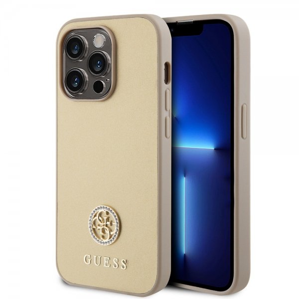 Guess iPhone 15 Pro Deksel Metal Logo Strass Gull