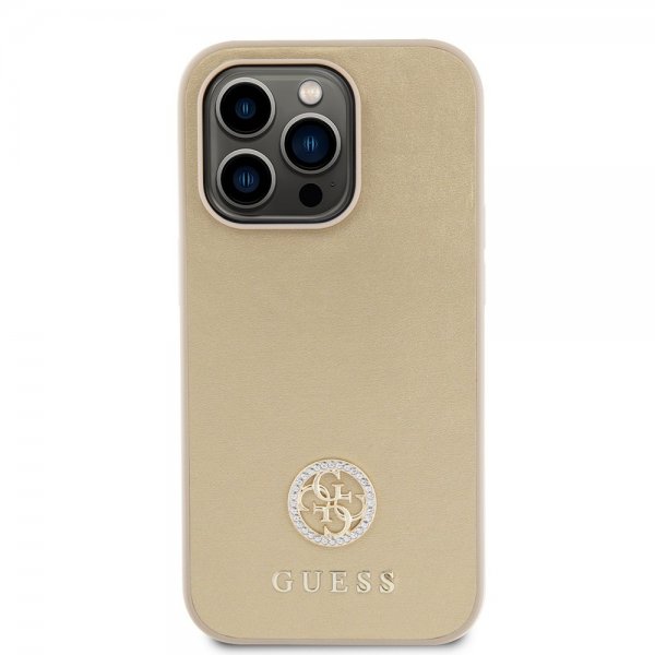 Guess iPhone 15 Pro Deksel Metal Logo Strass Gull